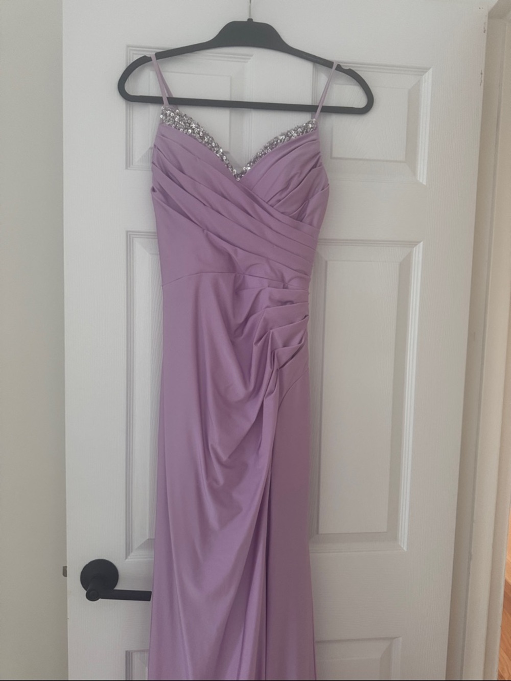 stretchable Lilac Beaded Bust Spaghetti Strap Prom Dress was worn once